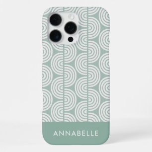 First Name Green Geometric Stripes Waves Pattern iPhone 16 Pro Max Case