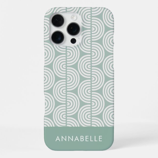 First Name Green Geometric Stripes Waves Pattern  iPhone Case (Back)