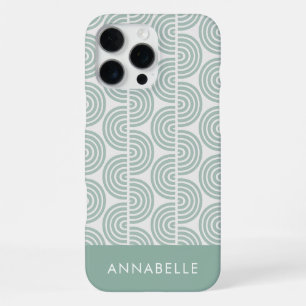 First Name Green Geometric Stripes Waves Pattern iPhone 16 Pro Max Case