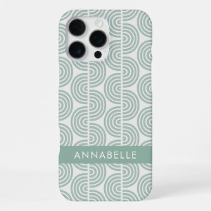 First Name Green Geometric Stripes Waves Pattern iPhone 16 Pro Max Case