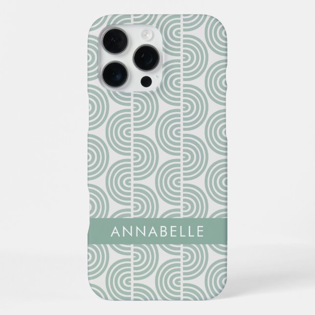 First Name Green Geometric Stripes Waves Pattern  iPhone Case (Back)