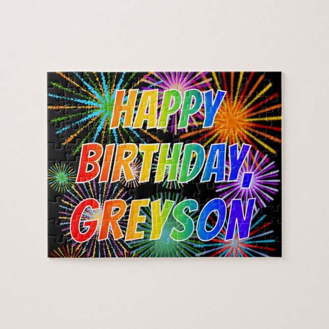 First Name "GREYSON", Fun "HAPPY BIRTHDAY" Jigsaw Puzzle (Horizontal)