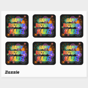 First Name "HAZEL", Fun "HAPPY BIRTHDAY" Square Sticker