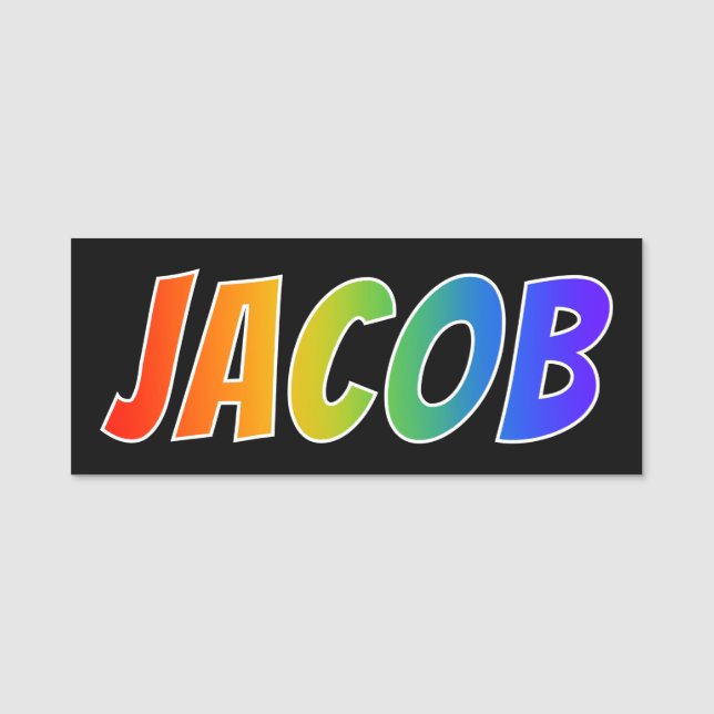 First Name "JACOB": Fun Rainbow Colouring Tag (Front)