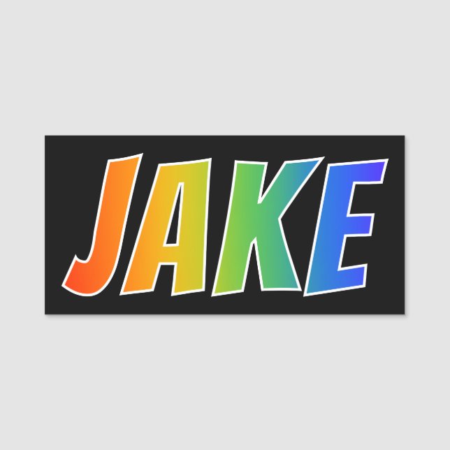 First Name "JAKE": Fun Rainbow Colouring Name Tag (Front)