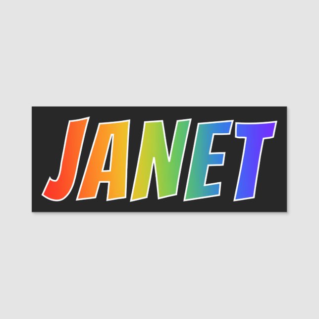 First Name "JANET": Fun Rainbow Colouring Tag (Front)