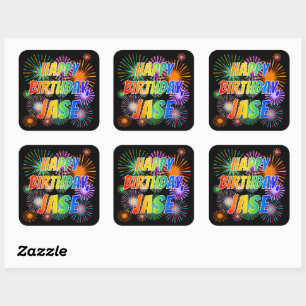 First Name "JASE", Fun "HAPPY BIRTHDAY" Square Sticker
