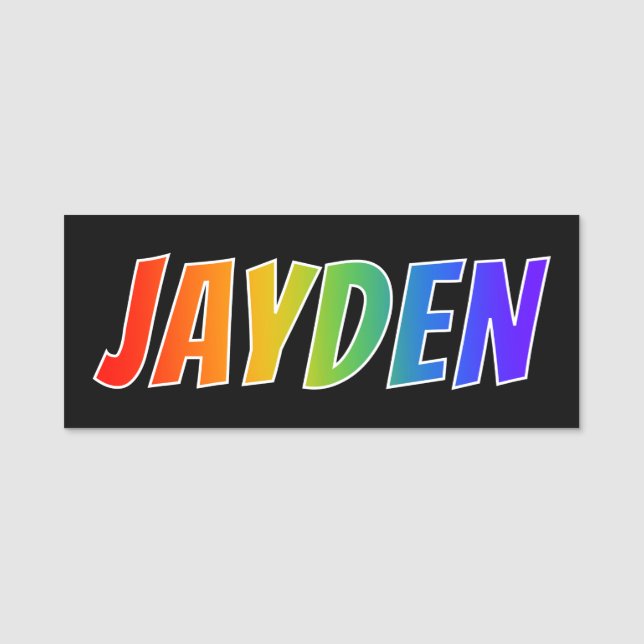 First Name "JAYDEN": Fun Rainbow Colouring Tag (Front)