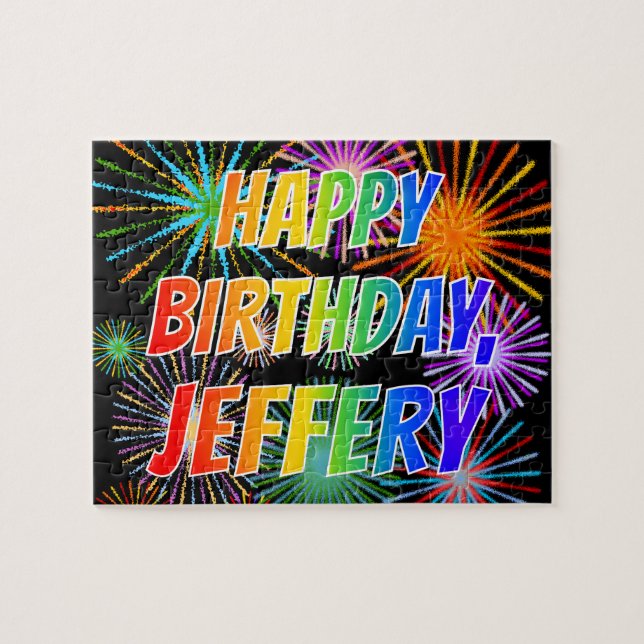 First Name "JEFFERY", Fun "HAPPY BIRTHDAY" Jigsaw Puzzle (Horizontal)