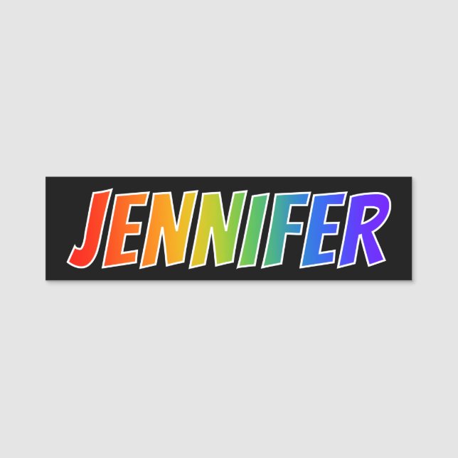 First Name "JENNIFER": Fun Rainbow Colouring Name Tag (Front)