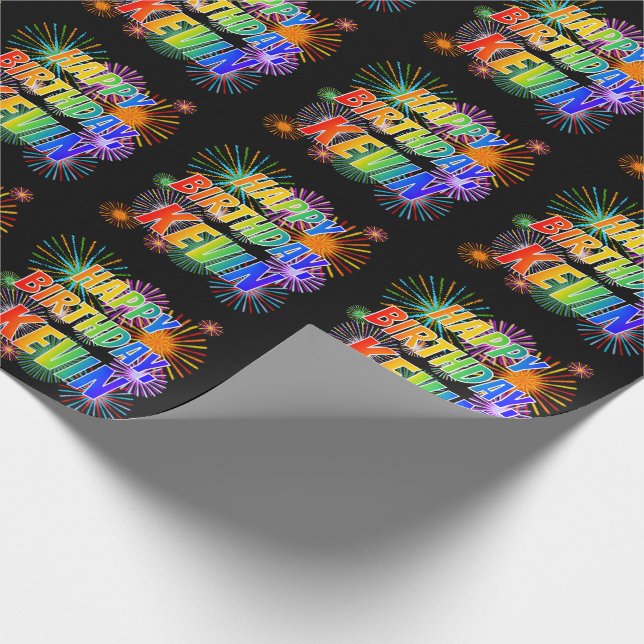 First Name "KEVIN", Fun "HAPPY BIRTHDAY" Wrapping Paper (Corner)