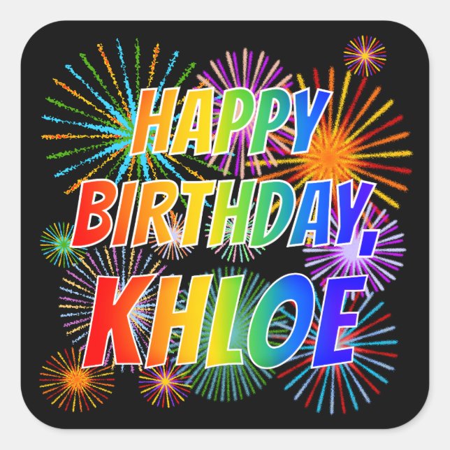 First Name "KHLOE", Fun "HAPPY BIRTHDAY" Square Sticker (Front)