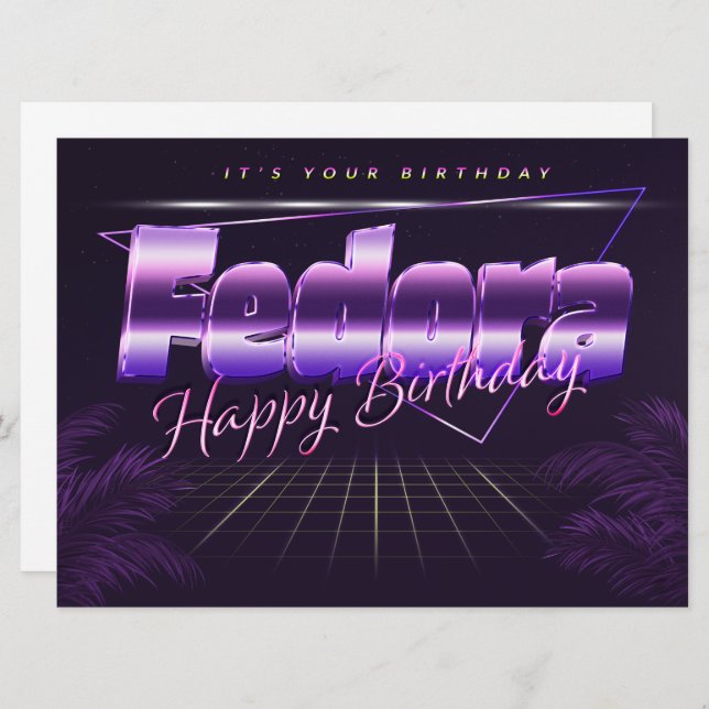 First Name Last Name purple retro card birthday (Front/Back)