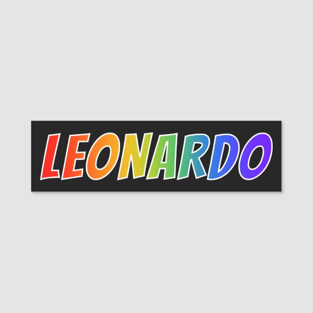 First Name "LEONARDO": Fun Rainbow Colouring Tag (Front)