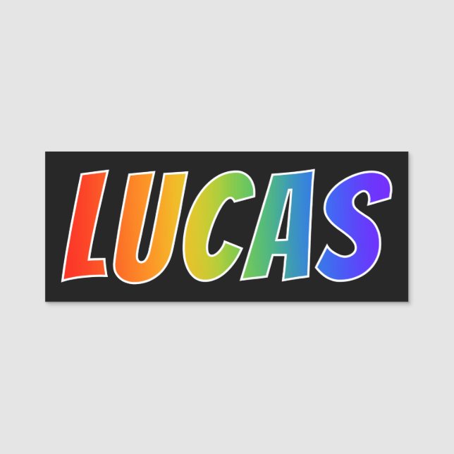 First Name "LUCAS": Fun Rainbow Colouring Tag (Front)
