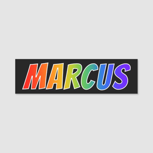 First Name "MARCUS": Fun Rainbow Colouring Tag (Front)