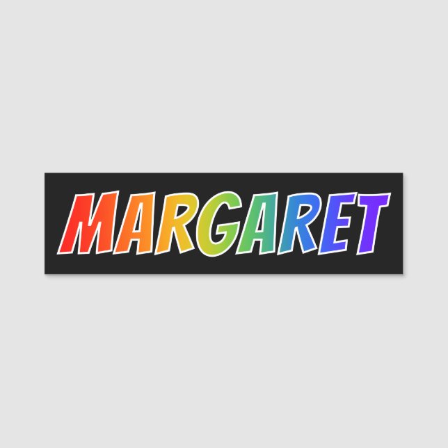 First Name "MARGARET": Fun Rainbow Colouring Tag (Front)