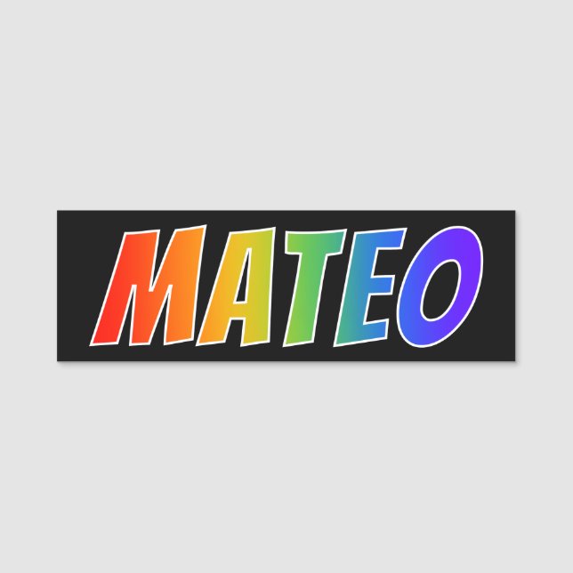First Name "MATEO": Fun Rainbow Colouring Tag (Front)
