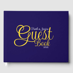 First Name Modern Elegant White Yellow Calligraphy Guest Book