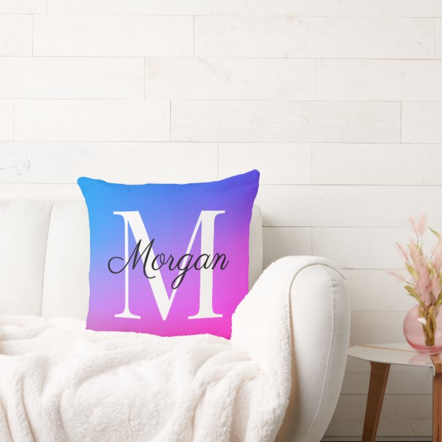 First Name Monogram Initial Ombre Throw Pillow (Couch)