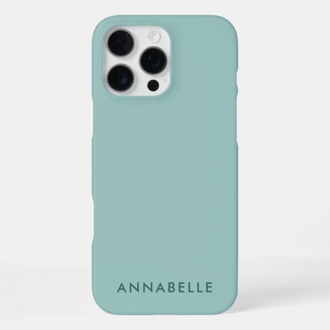 First Name Monogram Minimalist Single Color Teal iPhone Case (Back)