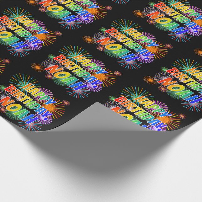 First Name "NOAH", Fun "HAPPY BIRTHDAY" Wrapping Paper (Corner)