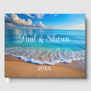 First Name Ocean Turquoise Blue White Beach Photo Guest Book