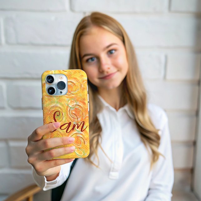 First Name | Orange Grunge Artistic Circle Pattern Case-Mate iPhone Case (Creator Uploaded)