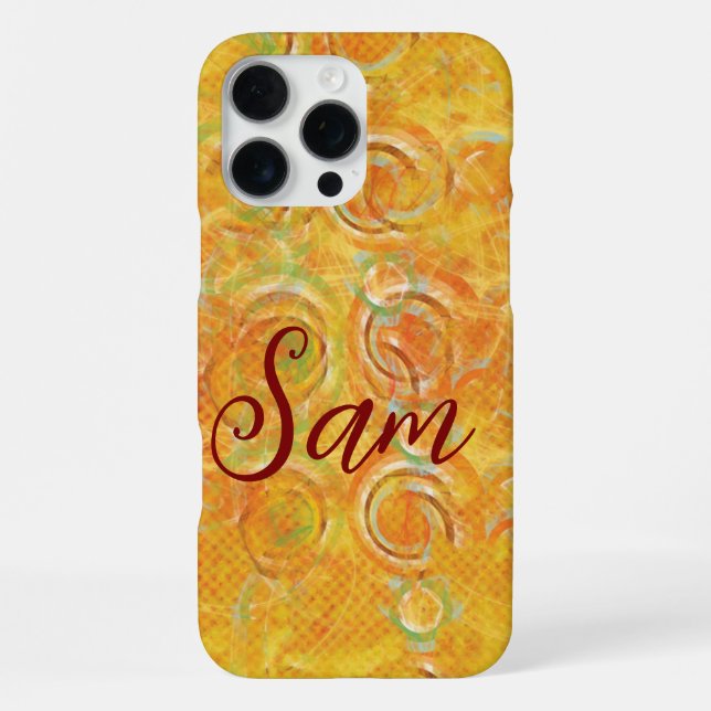 First Name | Orange Grunge Artistic Circle Pattern iPhone Case (Back)