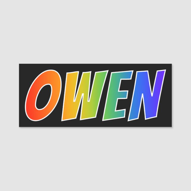 First Name "OWEN": Fun Rainbow Colouring Tag (Front)