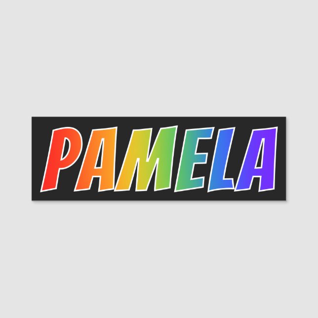 First Name "PAMELA": Fun Rainbow Colouring Tag (Front)