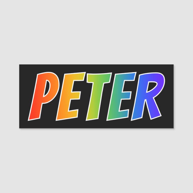 First Name "PETER": Fun Rainbow Colouring Tag (Front)