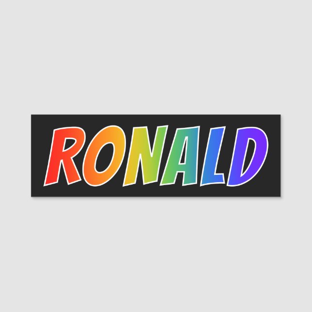First Name "RONALD": Fun Rainbow Colouring Tag (Front)