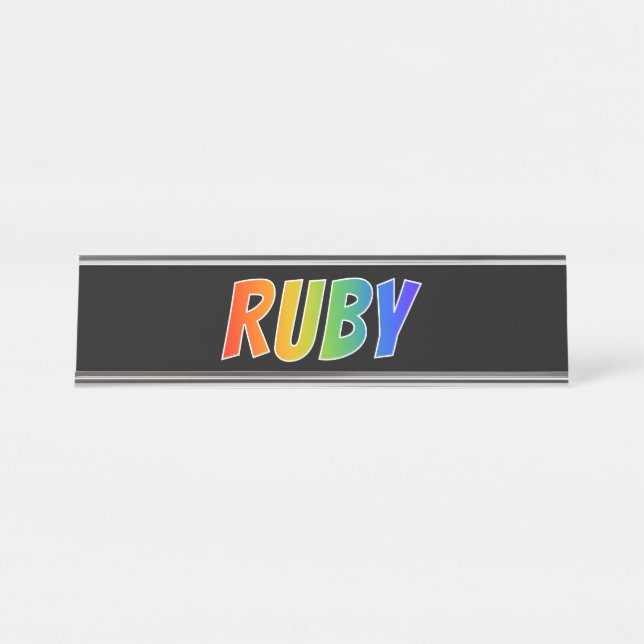 First Name "RUBY": Fun Rainbow Colouring Desk Name Plate (Front)