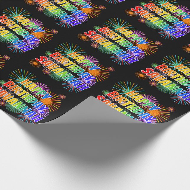First Name "SAVANNAH", Fun "HAPPY BIRTHDAY" Wrapping Paper (Corner)