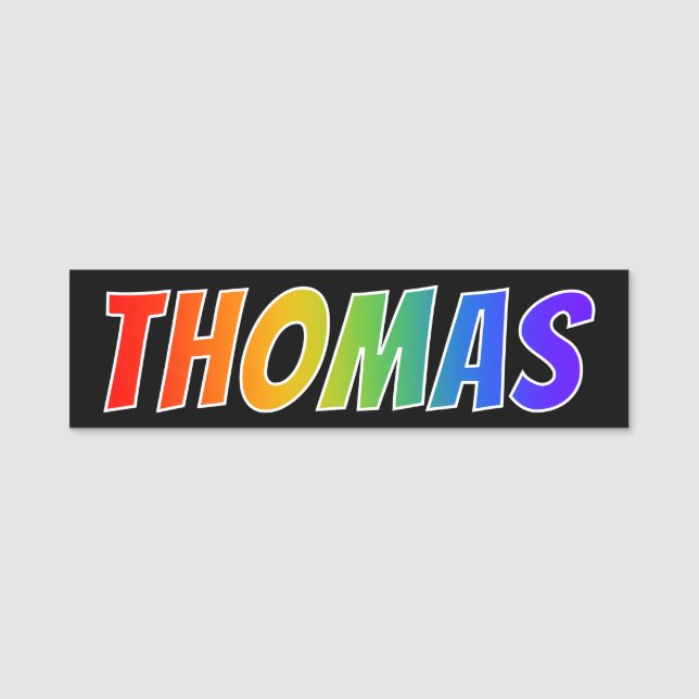 First Name "THOMAS": Fun Rainbow Colouring Tag (Front)