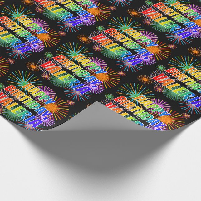 First Name "VALERIA", Fun "HAPPY BIRTHDAY" Wrapping Paper (Corner)