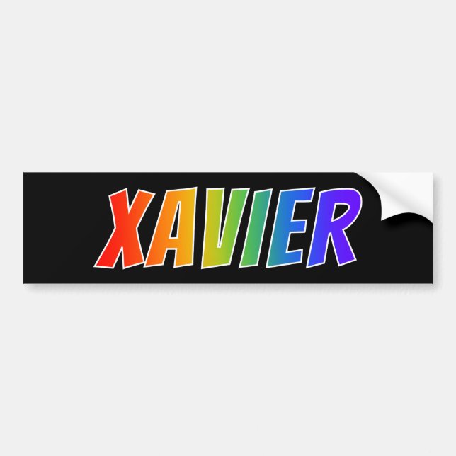 First Name "XAVIER": Fun Rainbow Colouring Bumper Sticker (Front)