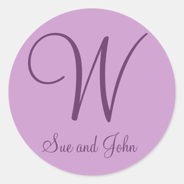 First Names and Last Initial Mauve W Classic Round Sticker (Front)