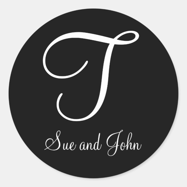 First Names and Last Initial White Monogram T Classic Round Sticker (Front)