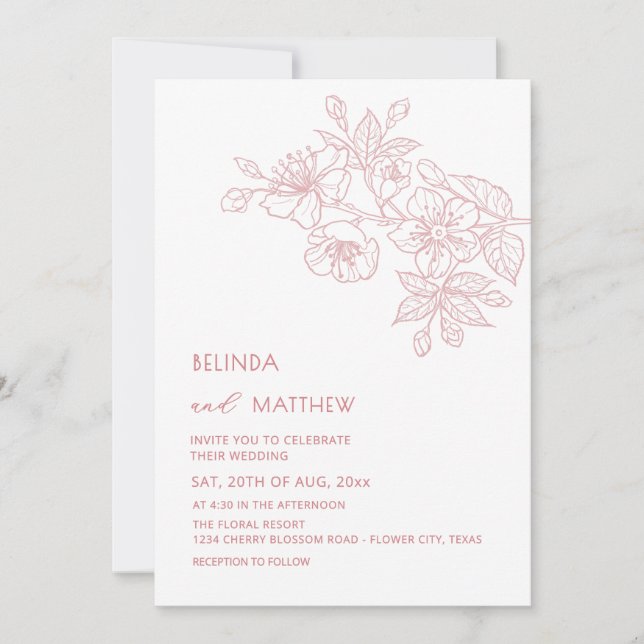 First Names Only Blush Flowers White Minimalist Invitation (Front)