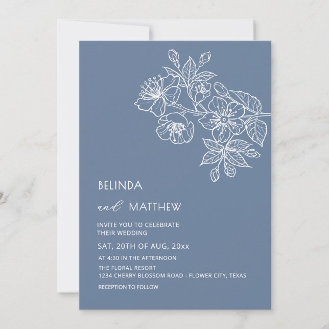 First Names Only White Flowers Dusty Blue Invitation (Front)