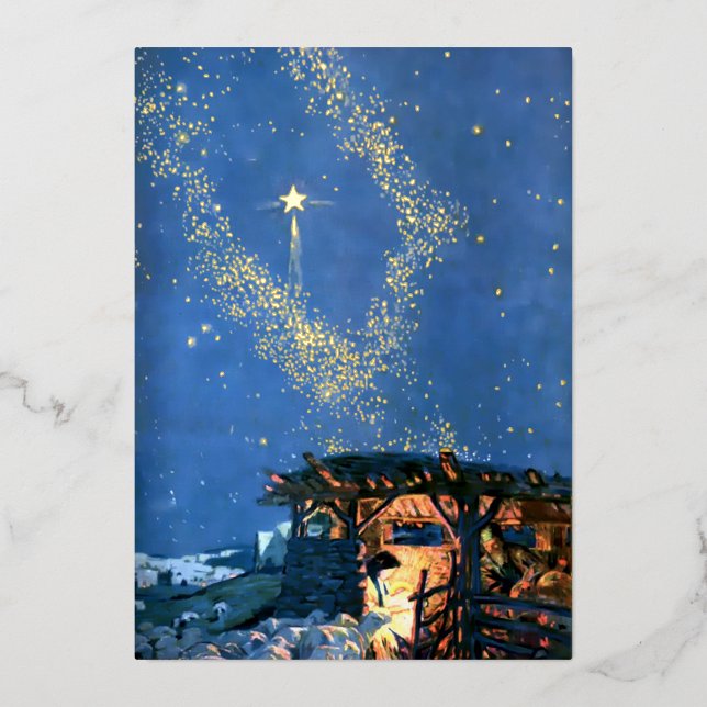 First Noel Nativity Christmas Foil Holiday Card (Front)