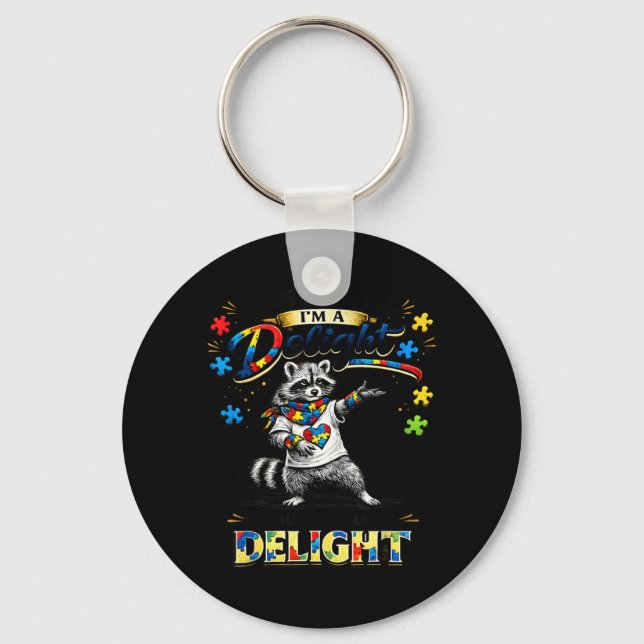 First of a Delight Funny Racoon Autism Awareness Key Ring (Front)