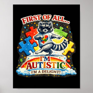 First of a delight raccoon drinking iced coffeeFir Poster
