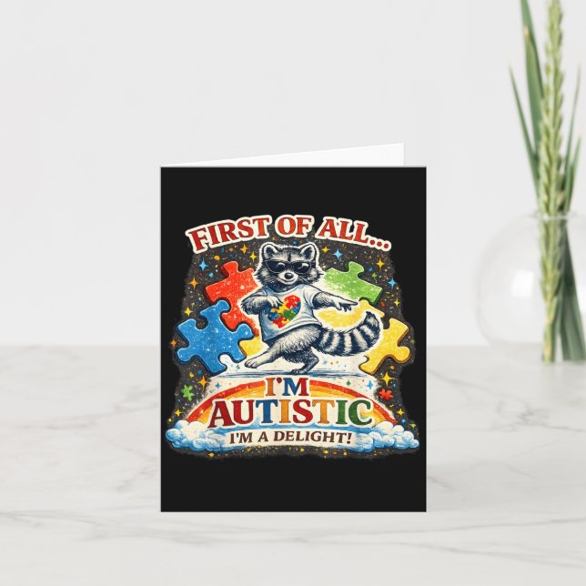 First of a Delight Racoon Drinking Iced Coffee Card (Front)