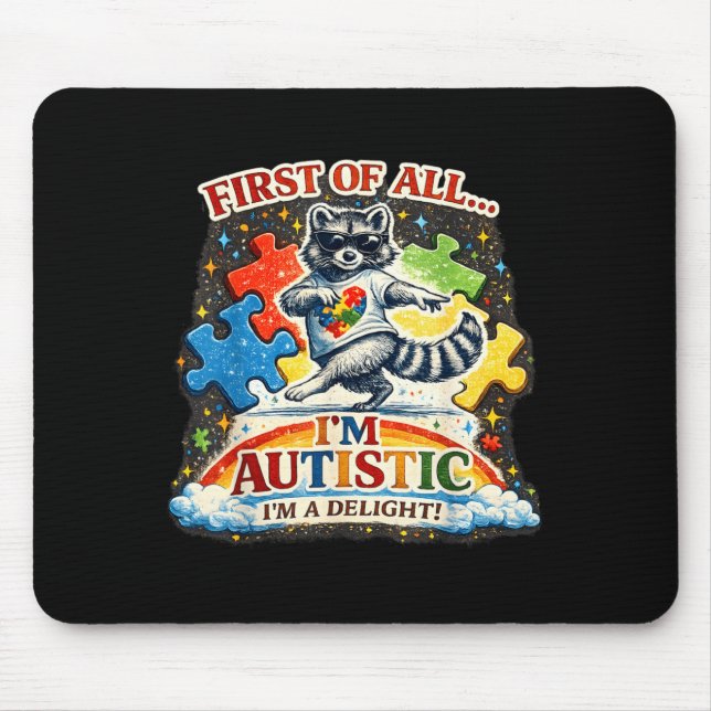 First of a Delight Racoon Drinking Iced Coffee Mouse Pad (Front)