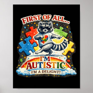 First of a Delight Racoon Drinking Iced Coffee Poster