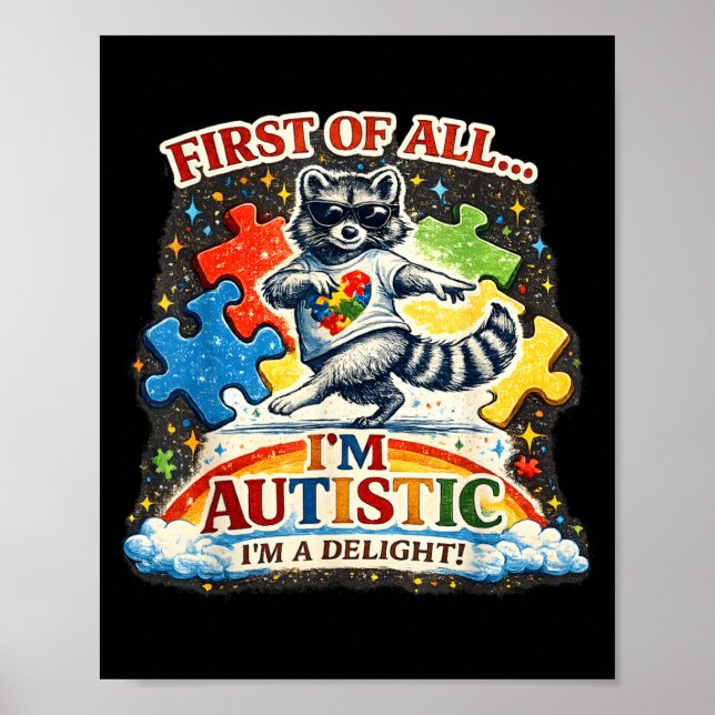First of a Delight Racoon Drinking Iced Coffee Poster (Front)