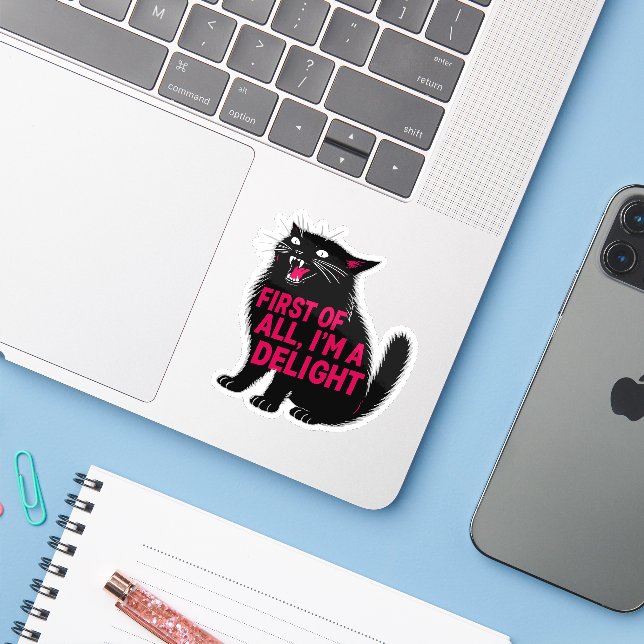 First Of All I'm A Delight Roaring Black Cat (Laptop w/ iPhone)
